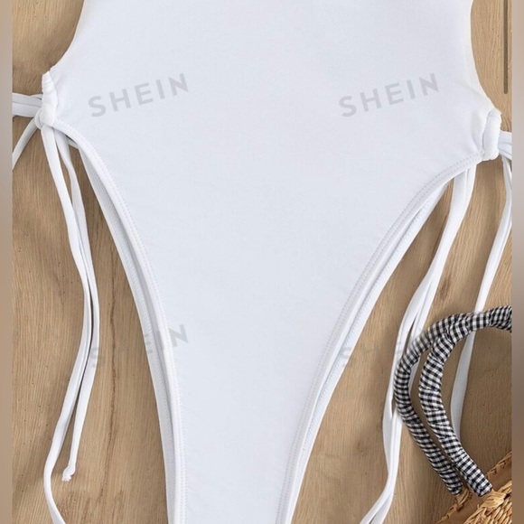 WHITE STRAPPY ONE PIECE BATHING SUIT WITH OPEN BACK + PADDED - NWT - Picture 3 of 6